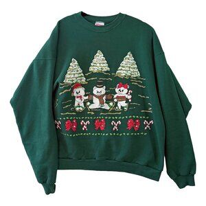 Ugly Christmas Sweater Polar Bears Ski Snowman Adult XXL Cotton Cute Green Santa